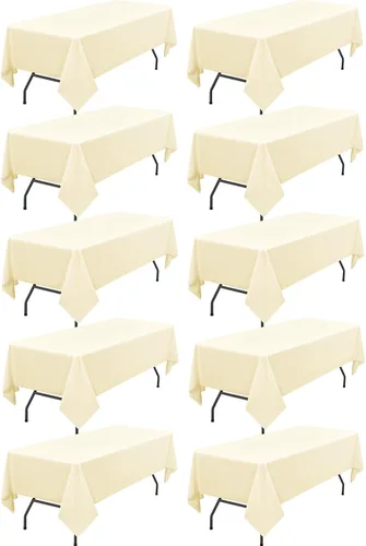 Paquete de 10 manteles de tela de poliéster de 60 x 102 pulgadas para mesas rectangulares de 6 pies, resistentes a las arrugas, lavables, para