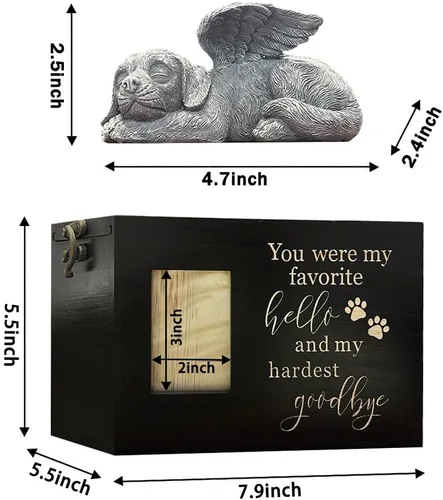 Miniatura 2 de Urna grande para perro para cenizas, caja de cremación funeraria negra con foto urna conmemorativa para mascotas con marco de fotos, caja