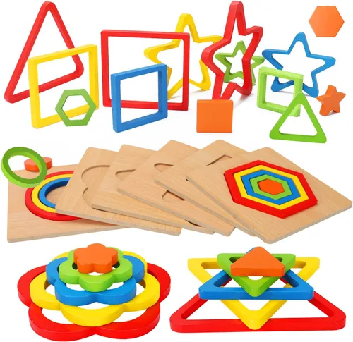 Rompecabezas Montessori para niños pequeños, juguete de clasificación de formas de madera, juguete sensorial, actividades para niños pequeños,
