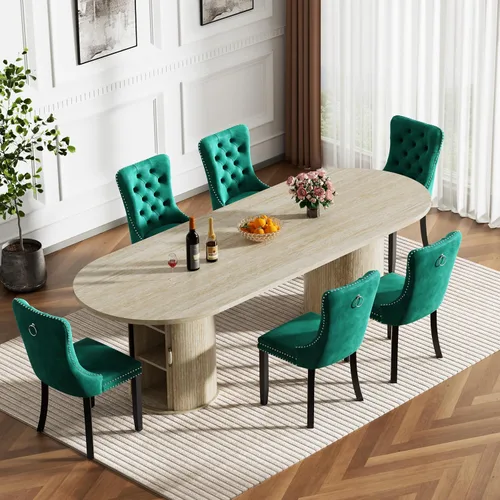 Miniatura 32 de Mesa de comedor redonda extensible con base de almacenamiento, mesa de comedor expandible natural de 63 a 94 pulgadas para 10 personas, mesa