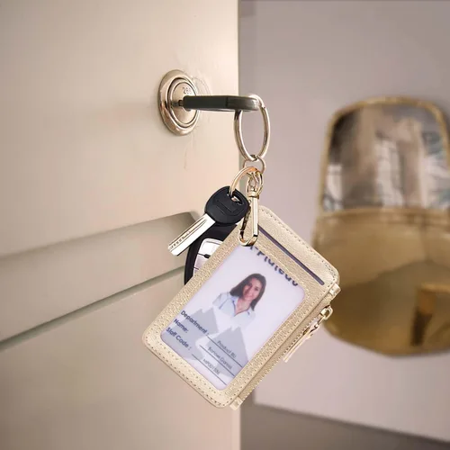 Miniatura 77 de Cartera con llavero, tarjetero con bloqueo RFID de piel, funda para tarjetas de crédito con cremallera para mujer