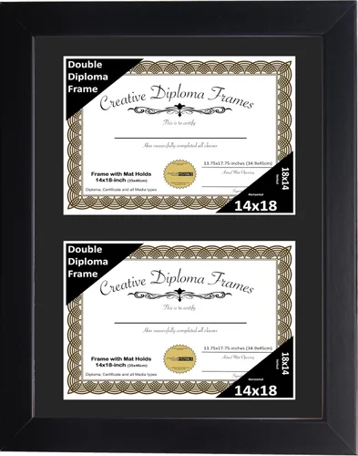 Miniatura 54 de Creative Picture Frames Marco de diploma doble clásico negro de 6 x 8 pulgadas con vidrio negro y colgador de pared instalado