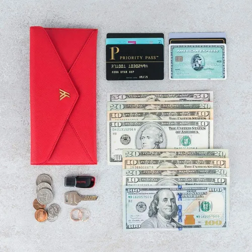 Miniatura 5 de YBONNE Cartera larga RFID que bloquea el bolso del sobre de las mujeres, hecho de cuero Saffiano (rojo)