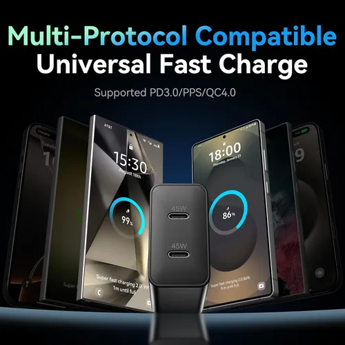 Miniatura 6 de Cargador súper rápido de 45 W, 2 puertos tipo C, carga rápida, cable USB C de 6.6 pies con bloque de cargador de teléfono Android para Samsung