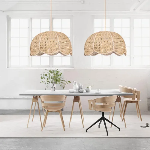 Miniatura 4 de Arturesthome Lámpara Colgante de Ratán Tejido de 1 Luz, Candelabro de Techo en Forma de Flor Tejido a Mano, Pantalla de Lámpara Colgante Hecha a