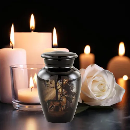 Miniatura 6 de Urnas de recuerdo de caza de venado con rayos de sol – Juego de 4 urnas mini de venado majestuoso para cenizas humanas – Urna de cremación