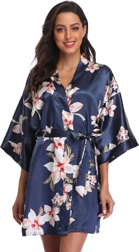 Miniatura 2 de Vestir de temporada. Batas para mujer de estilo floral, para dama de honor, kimono corto satinado, ropa de cama, para despedida de soltera