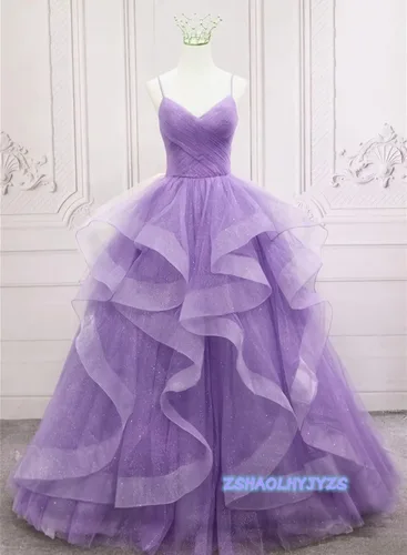 Miniatura 4 de ZSHAOLHYJYZS Vestidos de graduación de tul con purpurina 2024 con tirantes delgados, vestido de baile para mujer, vestidos largos de regreso a casa