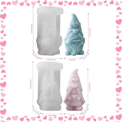 Miniatura 2 de Moldes de vela de silicona de gnomos de San Valentín para hacer velas, molde de fundición de silicona 3D para enanos, moldes de resina epoxi de yeso