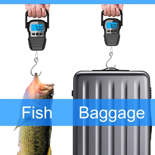 Miniatura 6 de Báscula digital de pescado báscula de equipaje báscula de gancho para colgar peso pantalla LCD retroiluminada de 1102lbs bolsa impermeable