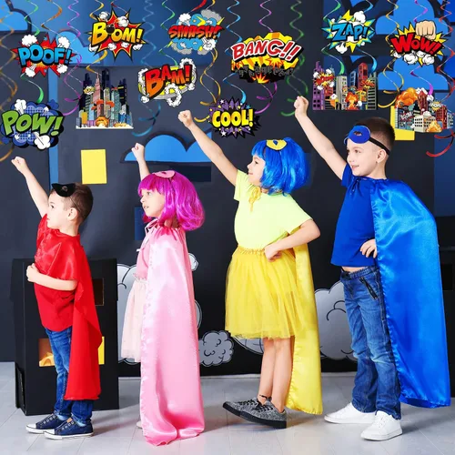 Miniatura 6 de Sumind 54 carteles colgantes con temática de héroe de remolinos de acción de papel de aluminio para el techo, decoración de fiesta para niños, baby