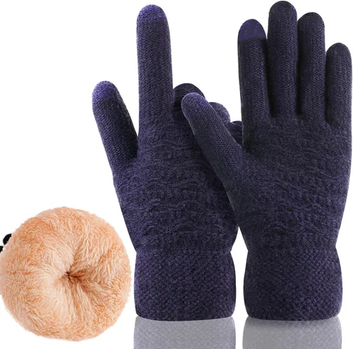 Miniatura 43 de Guantes de invierno cálidos para pantalla táctil para mujer, guantes térmicos de punto de lana con forro polar para clima frío