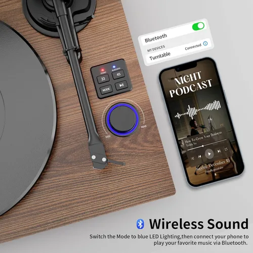 Miniatura 5 de Sistema de tocadiscos Bluetooth HiFi con altavoces de estantería de 36 vatios, reproductor de discos de vinilo con diseño patentado con cartucho
