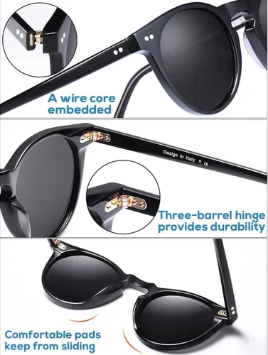 Miniatura 34 de CARFIA Gafas de sol redondas de acetato para hombre, polarizadas, protección UV, gafas de sol clásicas retro CA5289L