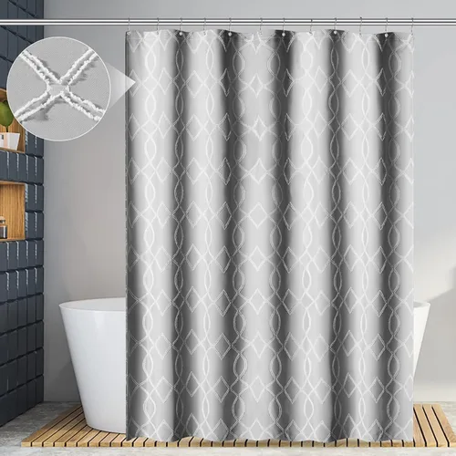Miniatura 12 de Yimobra Juego de cortinas de ducha de tejido gofre con forro de tela a presión, tela pesada con 12 ganchos, impermeable y lavable, ventana superior