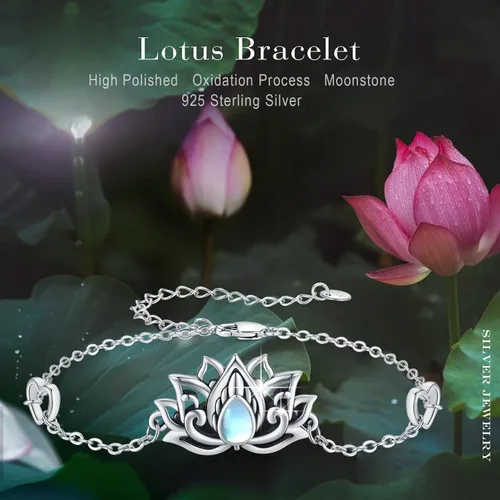 Miniatura 7 de Pulseras de plata de ley 925 con diseño floral de vidlotoluna de estrellaónixturquesapiedra lunarmalaquita, regalo de joyería floral para mujeres