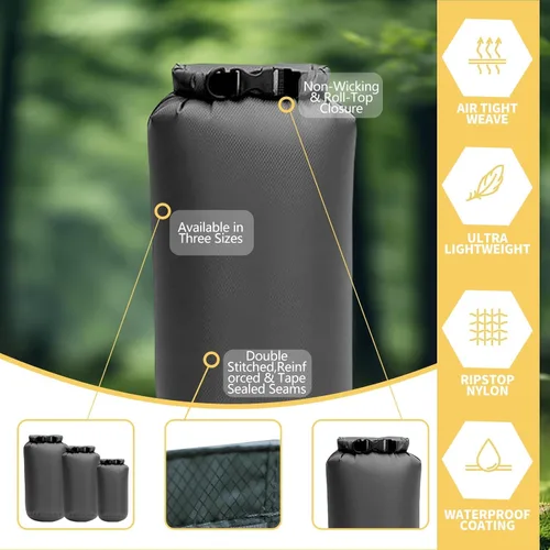 Miniatura 3 de Bolsas secas impermeables, paquete de 3 (5 L, 10 L, 20 litros), bolsas de almacenamiento ligeras e impermeables para viajes, canotaje, pesca, Gris