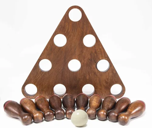 Miniatura 3 de Juego de alfileres de bolos de tejo con 10 pines de bolos de madera dura de alta calidad, bola de boliche triangular Durabel de resina y bolsa