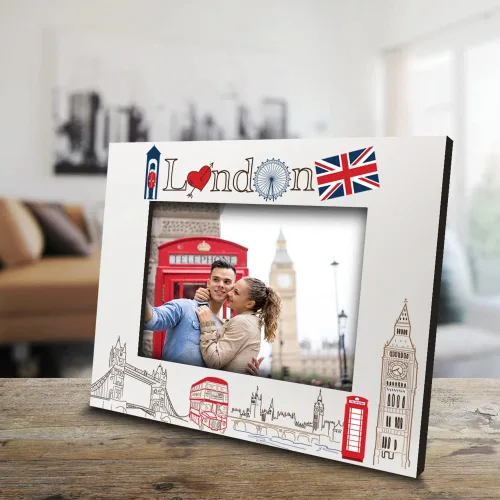 Miniatura 2 de BELLA BUSTA -Marco de fotos Londres-Boda, luna de miel, vacaciones en Londres- Impresión UV símbolos Londres Set de diseño (5x7 horizontal)