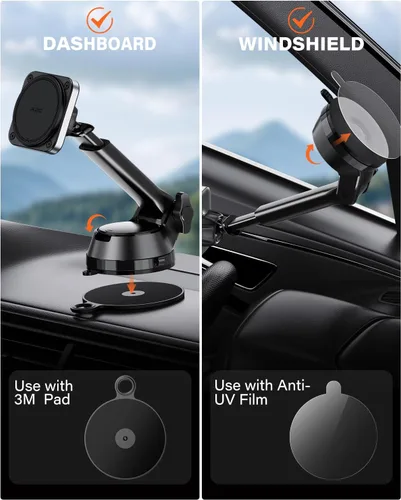 Miniatura 2 de APPS2Car Soporte magnético para automóvil MagSafe, soporte de teléfono resistente con 20 imanes N55, fuerte ventosa, brazo telescópico ajustable