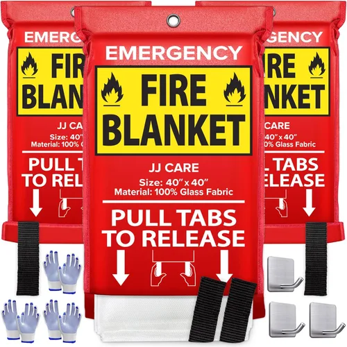 Miniatura 15 de JJ CARE Manta contra incendios – 2 paquetes con ganchos y guantes – Manta de emergencia contra incendios para el hogar y la cocina, mantas