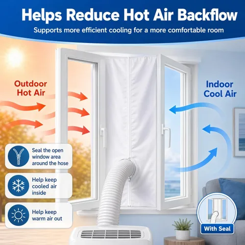 Miniatura 4 de Kit de sellado de ventana de CA portátil para ventanas abatibles y de manivela, kit de ventilación de ventana sin taladro, sello de cremallera