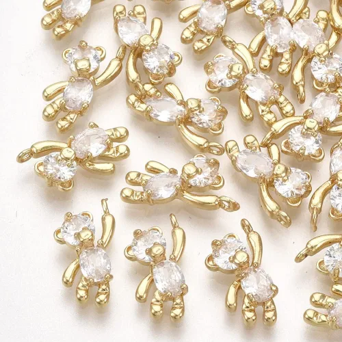 Miniatura 7 de KitBeads 5 dijes de oso de circonita cúbica chapados en oro de 18 quilates, lindos dijes de animales colgantes para hacer pulseras de joyería