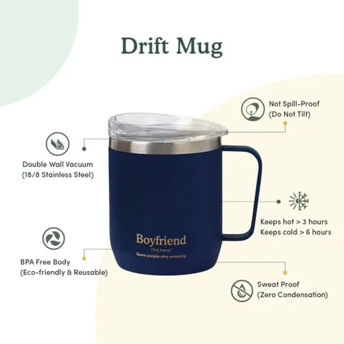 Miniatura 3 de VAHDAM Taza Boyfriend de 10.1 fl oz Taza de viaje aislada al vacío de acero inoxidable azul real Regalo del día de San Valentín para él Taza