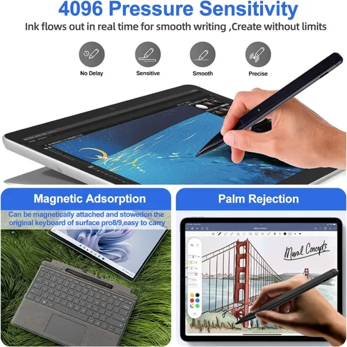 Miniatura 5 de Lápiz capacitivo para Microsoft Surface, JvKzaen Lápiz delgado para Surface con 4096 niveles de presión, batería de larga duración de 66H, carga