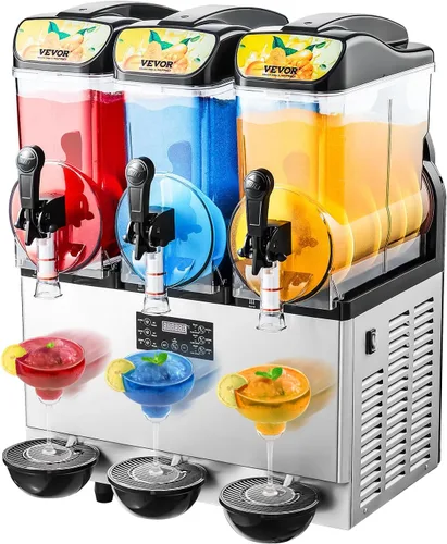 VEVOR - Máquina comercial de bebidas heladas, tanque triple de 3x15L, máquina de margaritas, 180 tazas, máquina de batidos y bebidas heladas de