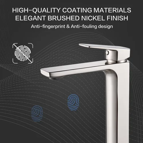 Miniatura 3 de VOTON - Grifo de lavabo para baño de níquel cepillado, grifo de lavabo de baño de una sola manija alto, grifo de lavabo de baño de mueble, grifo