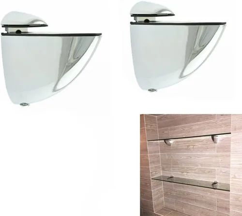 Miniatura 4 de Soporte de pared ajustable de madera/vidrio de metal, 2 unidades o un par, níquel cepillado
