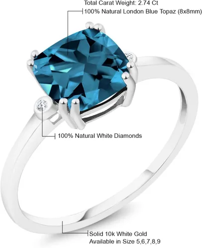 Miniatura 6 de Gem Stone King Anillo de compromiso de oro blanco de 10 quilates con piedra natal y diamante blanco de 3 piedras Anillo de oro de compromiso