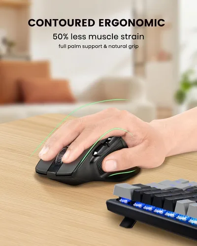 Miniatura 2 de E-YOOSO Ratón inalámbrico ergonómico cómodo con botones laterales y dongle USB, batería máxima de 4800 DPI, modo dual Bluetooth 2.4G