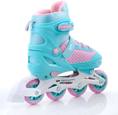 Miniatura 6 de SMJ Lily - Juego de patines en línea ajustables 2 en 1 ABEC-7 para niña, patines convertibles a patines de hielo, color turquesa/rosa