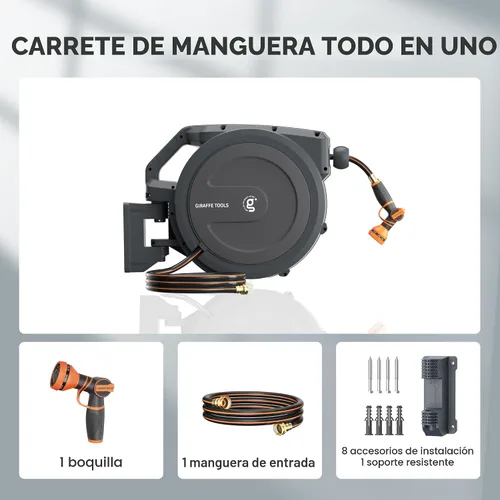 Miniatura 2 de Giraffe Tools AW30 - Carrete de manguera de jardín retráctil de 1/2 pulgada x 100 pies, carrete de manguera de agua montado en la pared, rebobinado