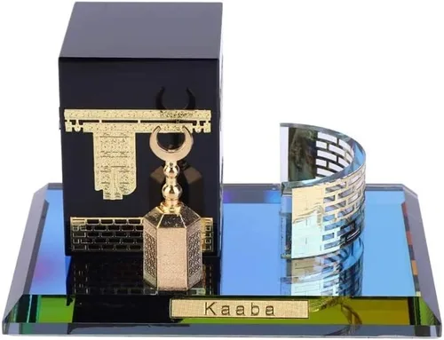 Miniatura 4 de Hztyyier Kits de modelo de arquitectura de mezquita 3D, arte islámico con diseño de Kaaba chapado en oro para decoración de escritorio de oficina