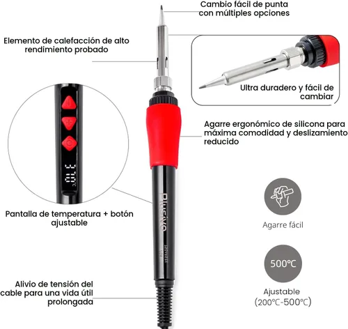 Miniatura 3 de Kit de soldador, bolígrafo de soldadura digital con pantalla LED de 60 W, 5 puntas reemplazables, calentamiento rápido 21 en 1 con cable