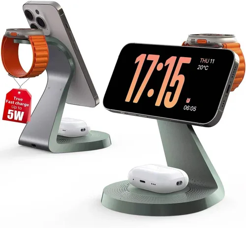 Miniatura 13 de Estación de carga 3 en 1 para dispositivos Apple, soporte de cargador Mag-Safe de carga rápida, cargador inalámbrico para iPhone serie