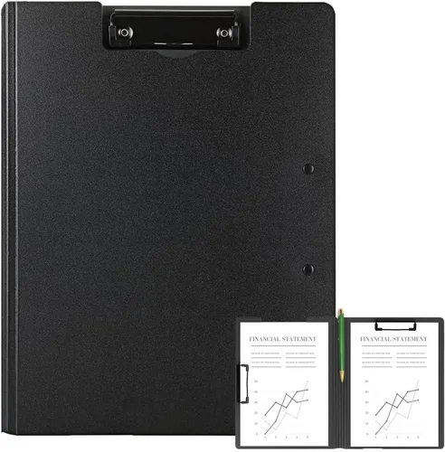 Carpeta portapapeles plegable A4, carpeta portapapeles de oficina con clip de metal de doble clip, portapapeles de almacenamiento plegable de 360