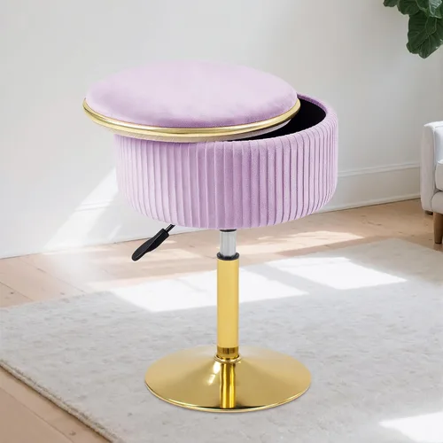 Miniatura 7 de Taburete de tocador ajustable con almacenamiento, silla taburete de maquillaje giratorio de 360°, otomana redonda pequeña de terciopelo con base