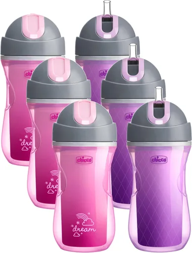 Miniatura 18 de Chicco Taza con tapa abatible y popote de 9oz Taza para niños pequeños con aislamiento y popote de silicona suave Válvula sin derrames Fácil