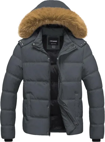 Miniatura 8 de Chaqueta acolchada para hombre, abrigo de invierno con capucha de piel, impermeable y resistente al viento, forro polar, 4 bolsillos