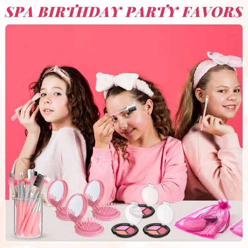 Miniatura 6 de Willinglong 12 juegos de maquillaje para niñas, suministros de fiesta de spa para niñas, juego de cosméticos de maquillaje para fiestas de Rosa