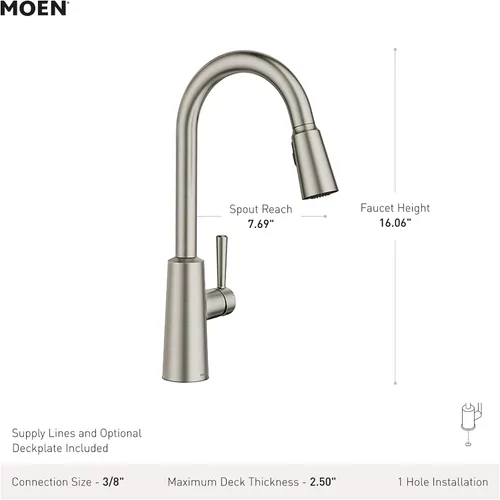Miniatura 3 de Moen Riley - Grifo de cocina cromado de una sola manija con sistema de extracción que incluye Power Boost para una limpieza más rápida y sistema