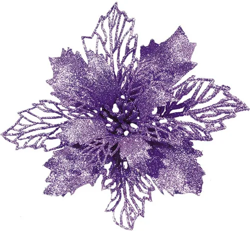 Miniatura 6 de Paquete de 12 flores de Pascua artificiales con purpurina para corona de Navidad, adornos de flores para árbol de Navidad, 6'' (16cm) de diámetro