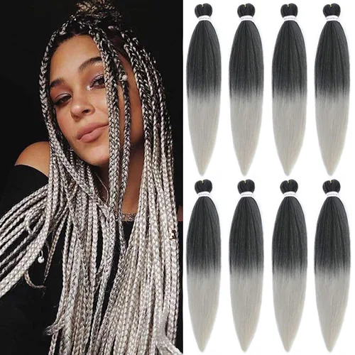 Miniatura 46 de Alrence Cabello estirado para hacer trenzas, trenza larga de 30 pulgadas, 8 paquetes, extensiones profesionales de trenzado de cabello sintético, 1b#
