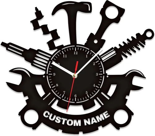 Miniatura 8 de Reloj de Pared Personalizado para Garaje, Letrero de Metal para Garaje Reloj de Pared de Herramientas Mecánicas de Reparación de Automóviles con Luz