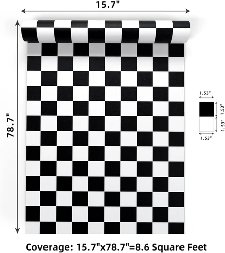 Miniatura 9 de VaryPaper Papel tapiz grueso a cuadros para despegar y pegar, papel tapiz blanco y negro de 15.7 x 78.7 pulgadas, autoadhesivo, impermeable, papel