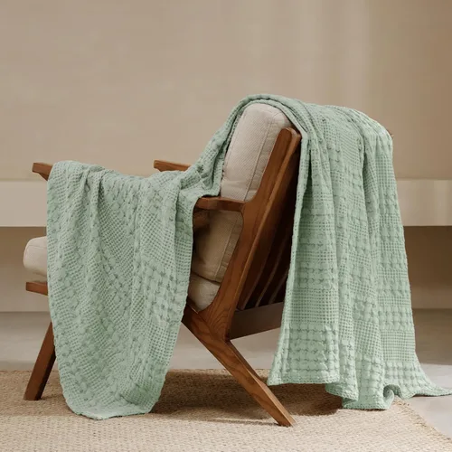 Miniatura 19 de PHF - Manta tejida de punto gofre 100% algodón, suave, ligera, transpirable, acogedora, de verano, para sofá y cama, tejida, estética, decoración